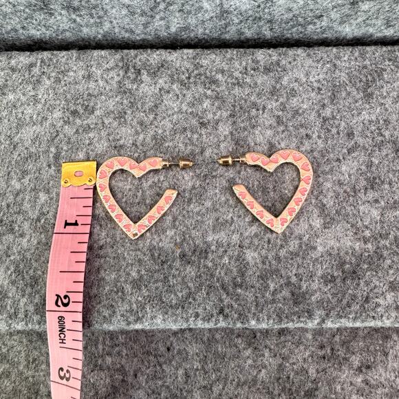 Gold & Pink Heart Stud Earrings Sterling Posts | Gift Stocking Valentines - Picture 2 of 3